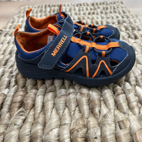 Merrell Hydro Explorer PSGS Toddler Sandals Sz 10M Navy Orange Leather Round Toe - Picture 4 of 7